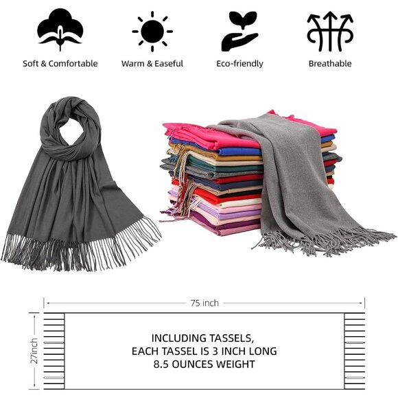 ⚡Women Dark Grey Pashmina Evening Dress Bridesmaid Winter Warm Long Scarf - Picture 5 of 7